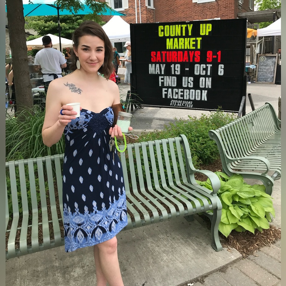 Blue strapless high low summer dress